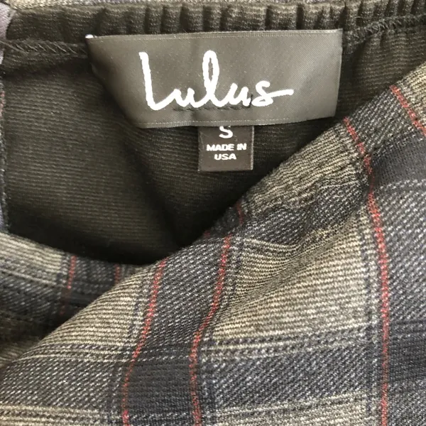 🛍️ Lulus Gray Plaid Small Town Off the shoulder Body con dress S - Image 6