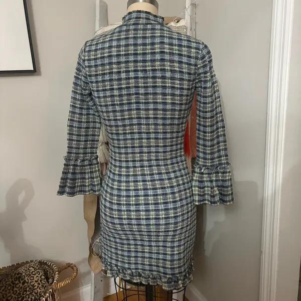 Free People Sage Autumn Chill Plaid Mini Dress Size Small - Image 9