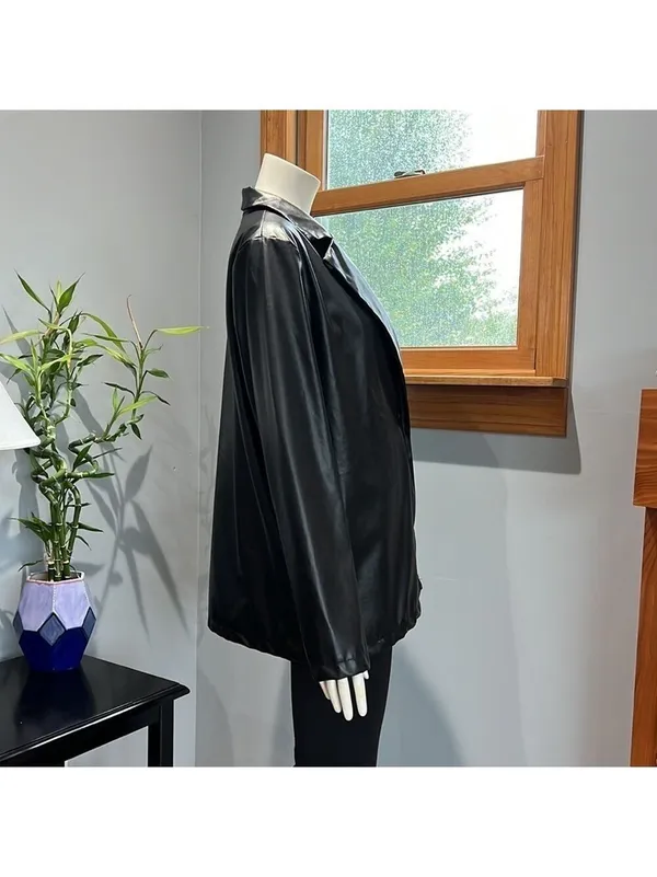 SheIn Black Faux Leather Jacket Women's Large - Image 2