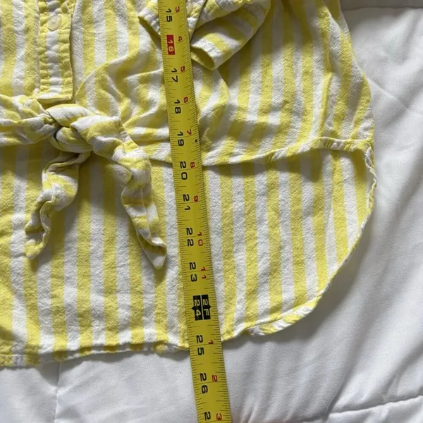 Loft Womens Medium Striped Linen Blend long‎ Sleeve Blouse Button Down Yellow - Image 5