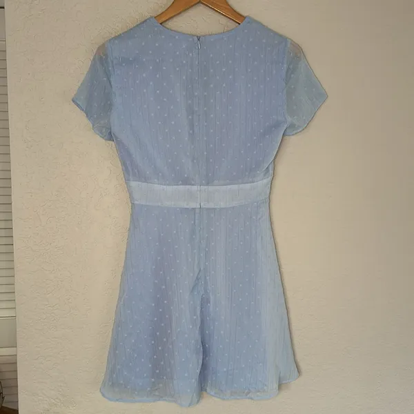 Revolve Superdown Bree Mini Dress Sky Blue Chiffon Metallic Swiss Dot Summer - Image 6