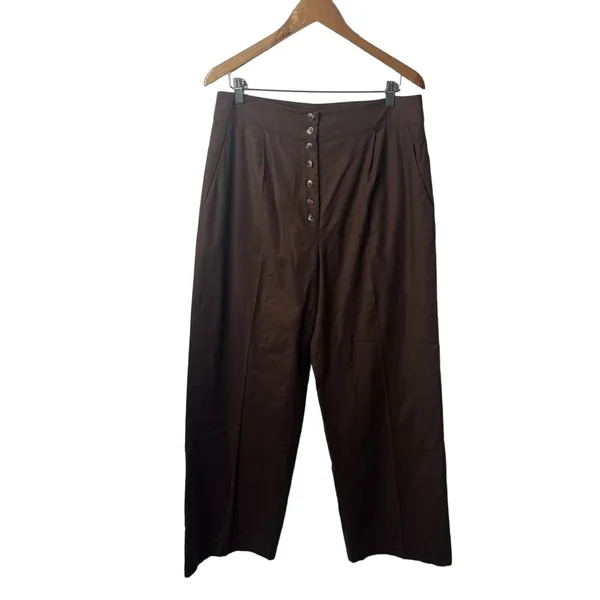 Reformation Brown Rox Button Front Wide Leg Trouser Pants Womens Size 12‎ - Image 5