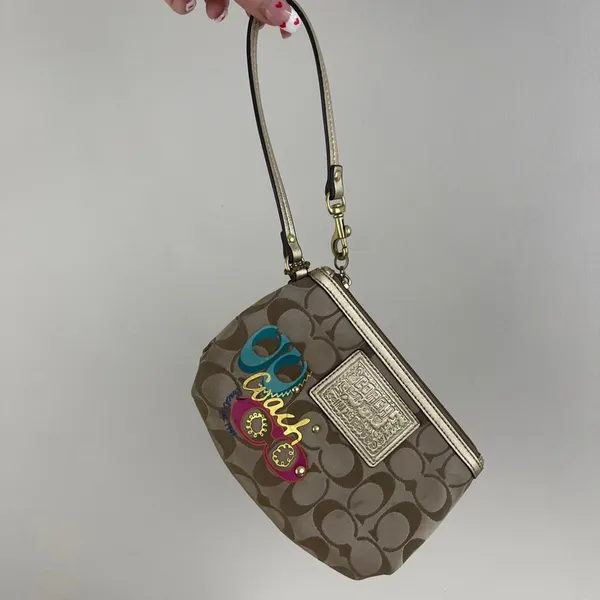 COACH Y2K Brown Logo Monogram Vibrant Graphic Studded Mini Wristlet Coin Wallet - Image 2