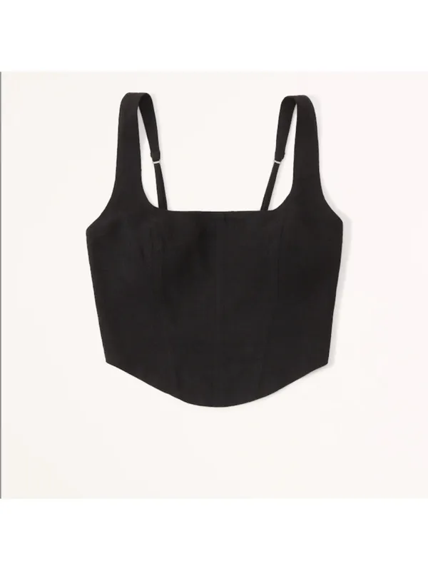 Abercrombie & Fitch Scoopneck Cropped Corset Top - Black - Size Small - Image 3