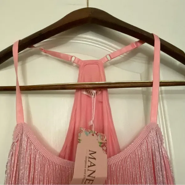 Maner Womens Bubblegum Pink Fringe Front Tank Top M Medium 38” NWT New - Image 4