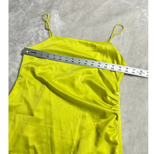 Vero Moda Midi Dress Women's Small Yellow Satin Ruched Strappy Square Neck NWT - Image 8