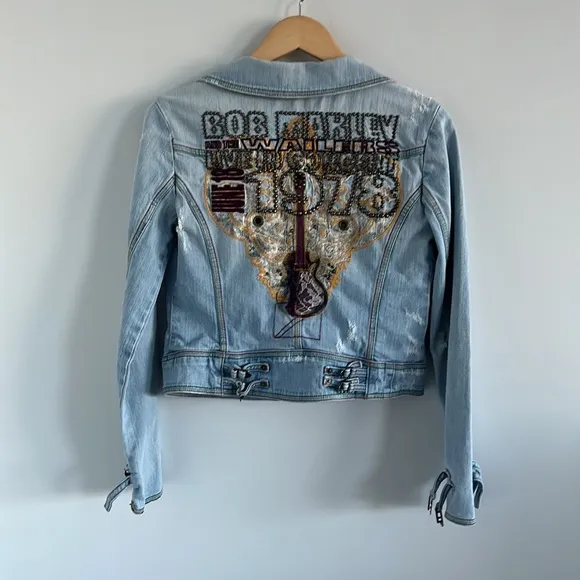 Bob Marley and the wailers embroidered Jean jacket june 18 1978 - Image 2
