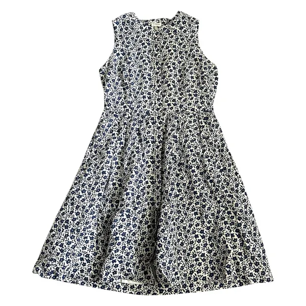 J. Crew Factory Blue And White Floral Button Front Linen Blend Dress - Image 2