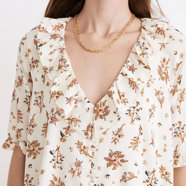 Madewell Ruffle Button Front Trapeze A-line Babydoll Dress Floral Reef Sz Small - Image 2