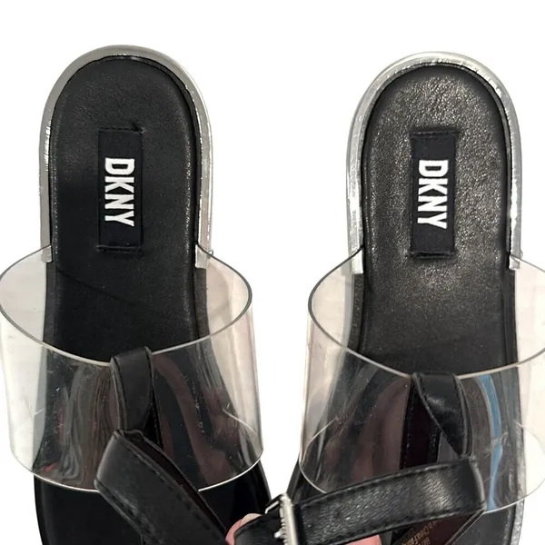 DKNY Ava Ankle T-Strap Thong Sandals Women's 6 Black Clear Minimalist Modern‎ - Image 5