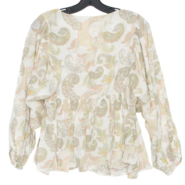 World Market Top Floral Paisley Boho Cottage Prairie Peasant Puff Sleeve S/M - Image 3