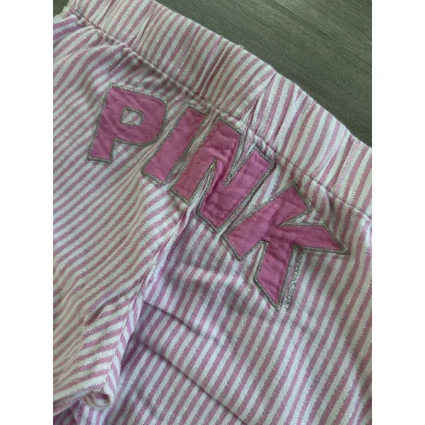 VTG Y2K Victorias Secret Pink Pajama Pants Dog Logo Striped Backside Logo XS - Image 9