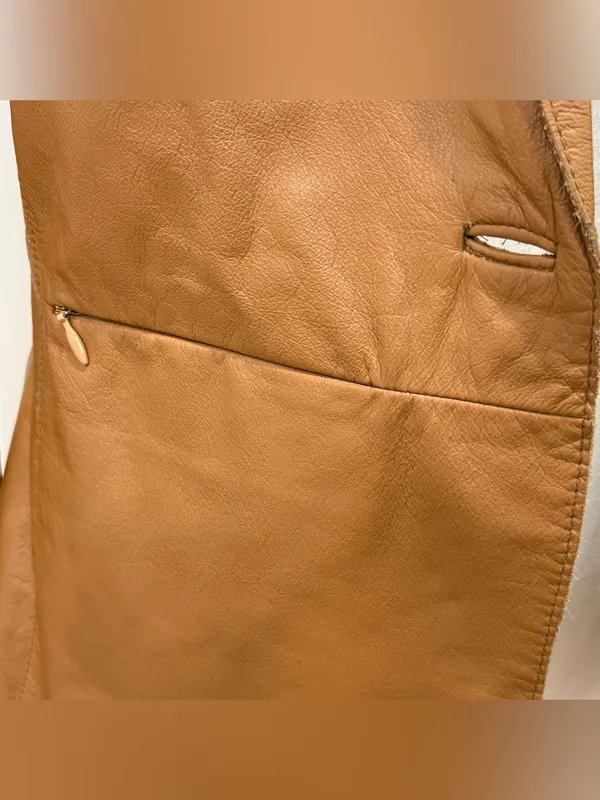 Vintage Kenneth Cole Leather Jacket Blazer Small Camel Brown Y2K Minimal Chic - Image 10