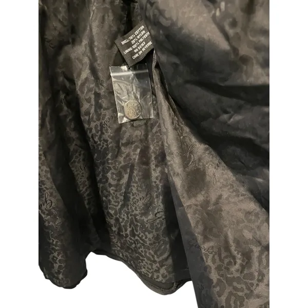 Vintage Y2K Guess Leopard Print Nylon Belted Hooded Trench Coat Size Large Black - Image 7