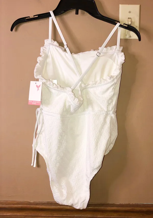 Sea Angel Bridal Florence Lace Eyelet Ruffle One Piece Swimsuit White Medium - Image 4