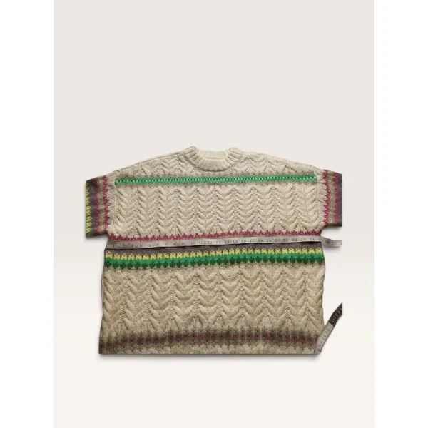 American Eagle Cream Cable Knit Fair Isle Striped Oversized Sweater Women Medium - Image 6