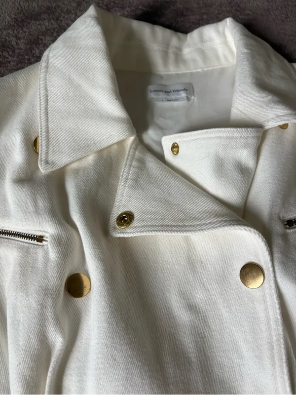Lovers and Friends Small Fancy White Denim Romper With Gold Buttons - Image 9