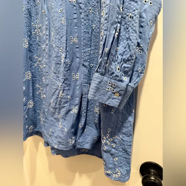 Zara Embroidered Blue Floral Oversized‎ Mini Dress - Size Medium - Image 7