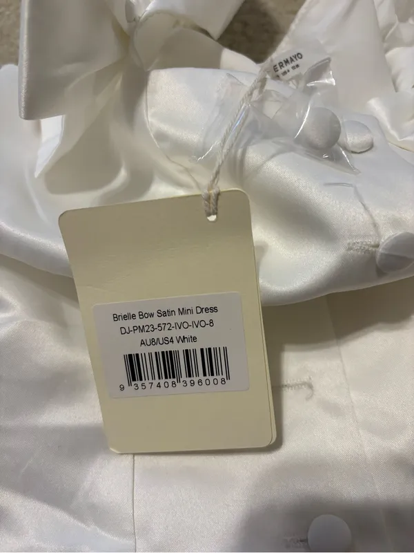 Peppermayo White Bow-Shoulder Button Mini Dress - Image 4