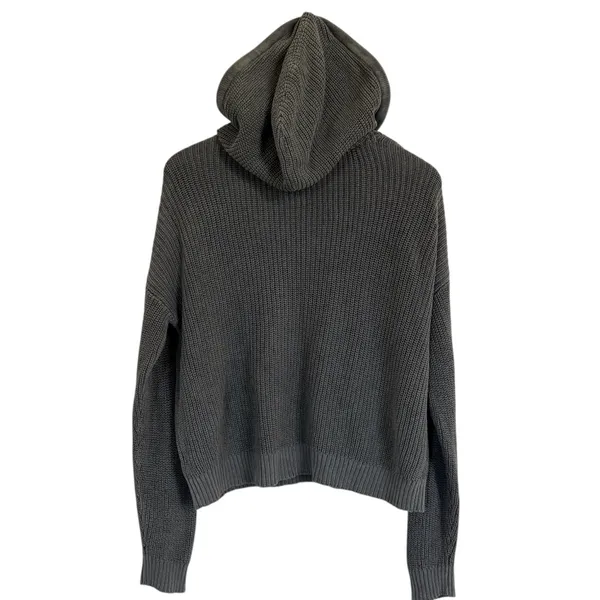 Aerie OFFLINE Oversized Hooded Ribbed Knit Sweater Smoked Gray Women’s Medium - Image 5