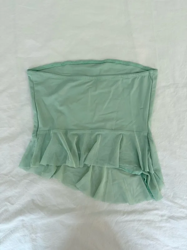 Mint Asymmetrical Ruffle Strapless Top Green - Image 3