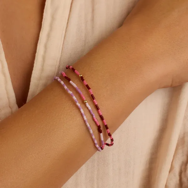 GORJANA Gigi Striped Malibu Glass Beaded Bracelets Set of 3 Pink Purple Boho - Image 2