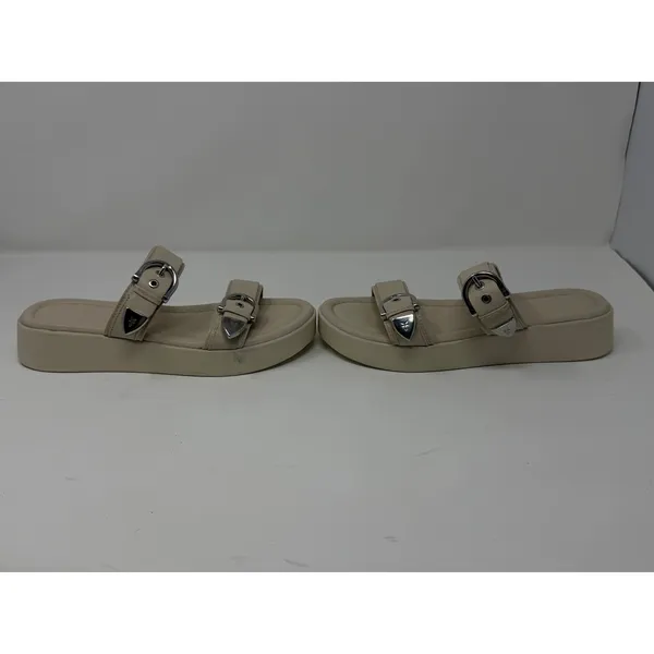 Frye Western Double Buckle Platform Slide Sandal Beige Leather Women Size 8 - Image 9