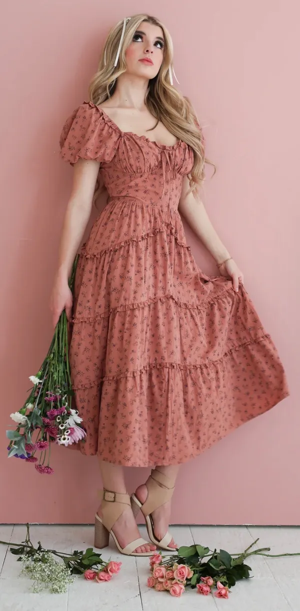 Storia Floral print ruffle Tiered Midi Dress - Image 2