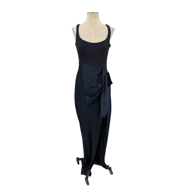 Cinq a Sept Marian Gown Navy Silk Draped Bow Side Slit Maxi Dress NWT Size 6 - Image 3