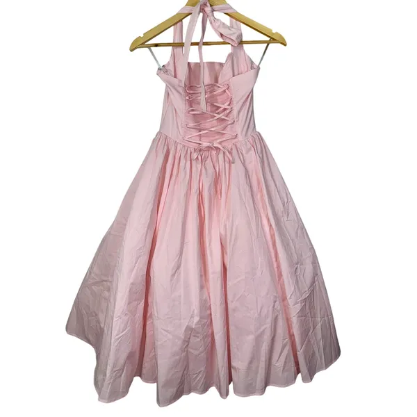 NWT Babyboo Cressida Blush Pink Halter Corset Fit & Flare Midi Dress Womens Sz L - Image 11