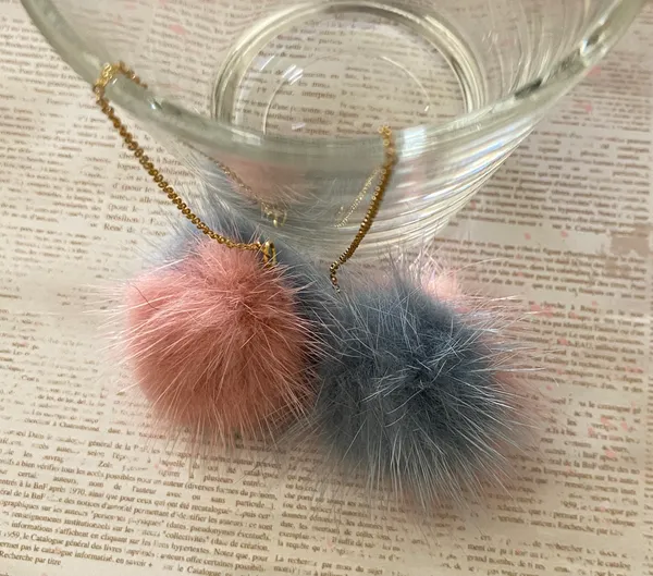 Kawaii faux fur pompom dangle threader earrings✨ - Image 3