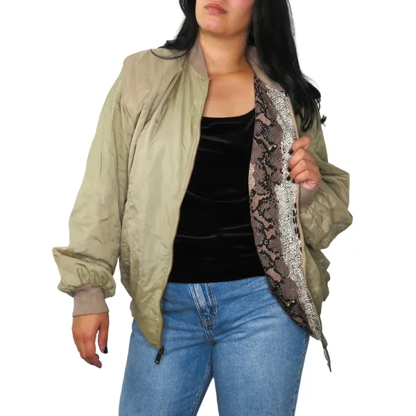 1980s Vintage Brown Snakeskin Reversible Bomber Jacket Large - Image 9