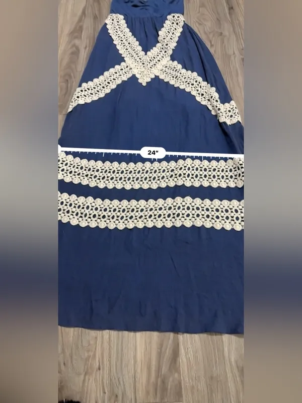Judith March Navy Strapless Maxi Dress with Cream Lace - Image 13