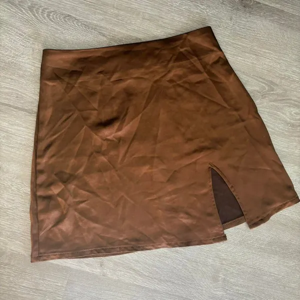 Brown Satin Mini Skirt Size XS - Image 2