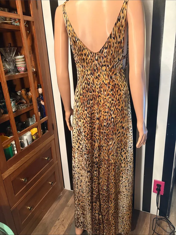 70s Vintage Leopard Print Slip Maxi Dress Sexy Nightgown Dress Size Small 2/4 - Image 6