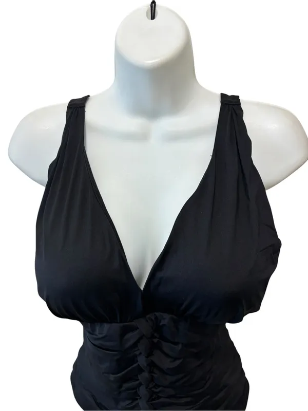 Miraclesuit Cinched Tummy One piece Swimsuit Sz 14 Black Ruched Slimming Summer - Image 3