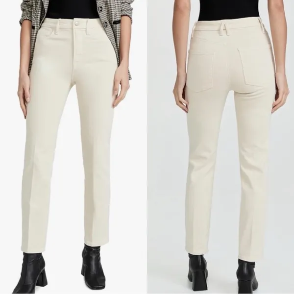 GOOD AMERICAN Classic Bone Straight Cotton High Rise Jeans Pants - Image 3