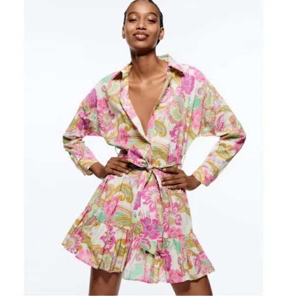 Zara Multicolor Paisley Long Sleeve Dress - Image 5