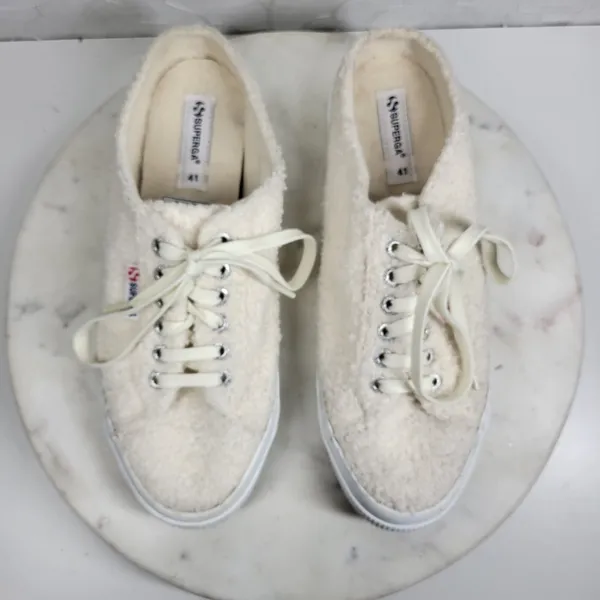 SuperGA Teddy Shearling Mule Sneakers US 9.5 Ivory Slip On Sherpa Boucle Cozy - Image 3