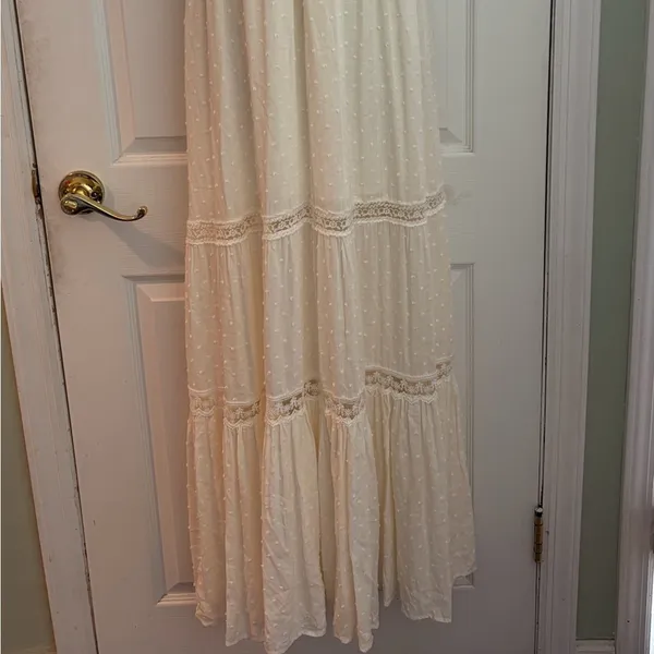 Aakaa Womens Large Ivory Swiss Dot Lace Boho Cottagecore Maxi‎ Dress DA25744HR - Image 4