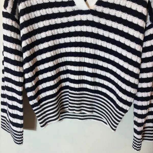 LOFT Striped‎ Polo Sweater Size XSP Navy White - Image 3