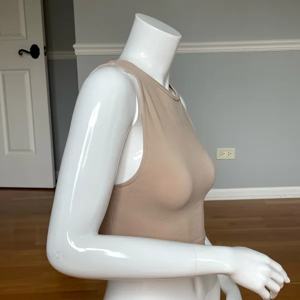 ZARA Beige Crop Tank Top Size S Sleeveless Stretch Cotton Nude Minimalist - Image 4