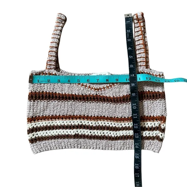 Zara Knit Crochet Crop Top Brown Tan Size Small Boho Cottage - Image 4
