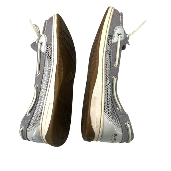 Sperry 8 Angelfish Linen Boat Shoe Womens Grey Flats Preppy loafer Open Weave - Image 4