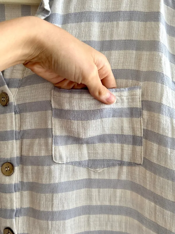 By Together Short Sleeve Button Down Striped Shirt, White/Periwinkle, Size Small - Image 9