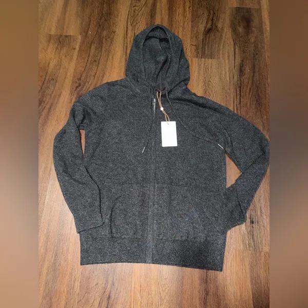 Nwt quince Mongolian Cashmere Full-Zip Hoodie $120 S spring charcoal knit casual - Image 6