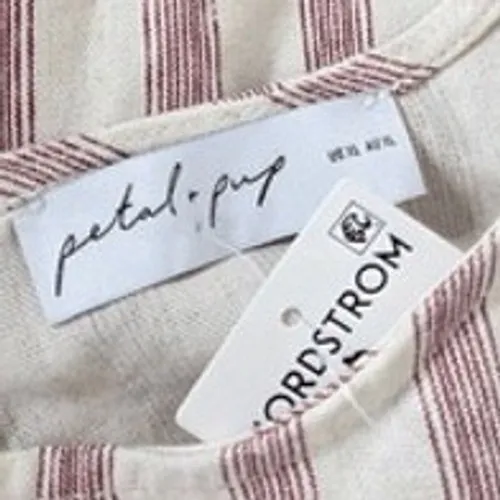 Petal & Pup Striped Smocked Waist Linen Blend Midi Dress Burgundy Neutral XL NEW - Image 4