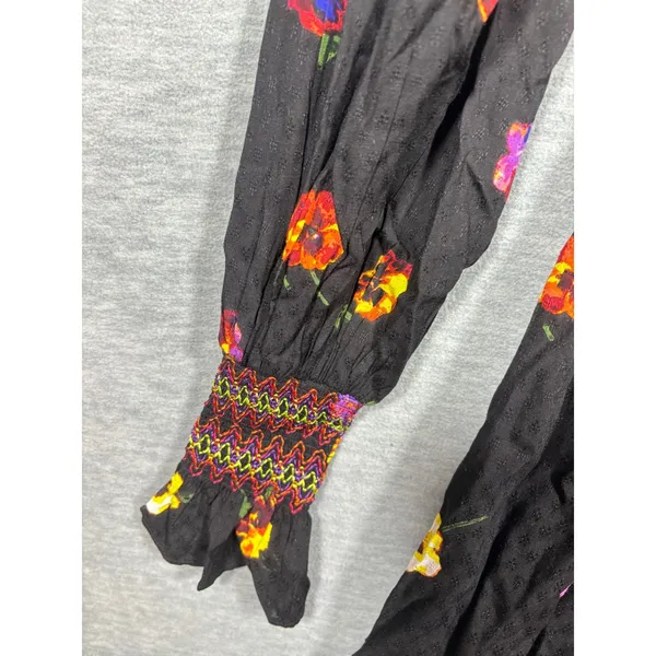 Urban Outfitters‎ Dress XS Isobel Black Floral Smocked Long Sleeve Boho Mini - Image 4
