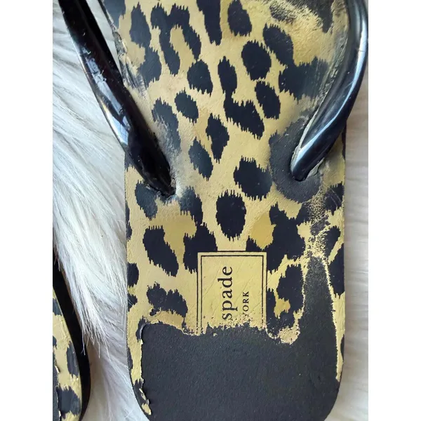Kate Spade Leopard Print Flip Flops with Black Patent Straps - Image 4