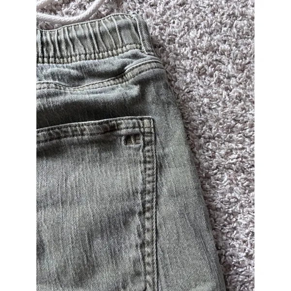 American Eagle Stretch Olive Green Drawstring Denim Shorts Women Size 12 Frayed - Image 5